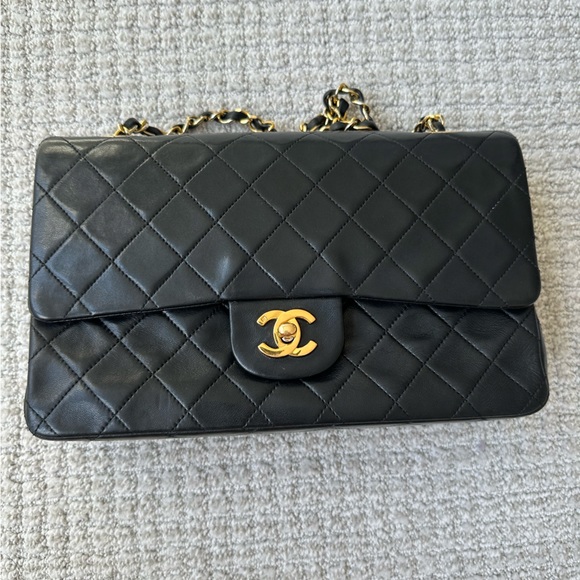 Authentic Chanel Vintage Black Flap with Gold Hardware Medium - Picture 1 of 9